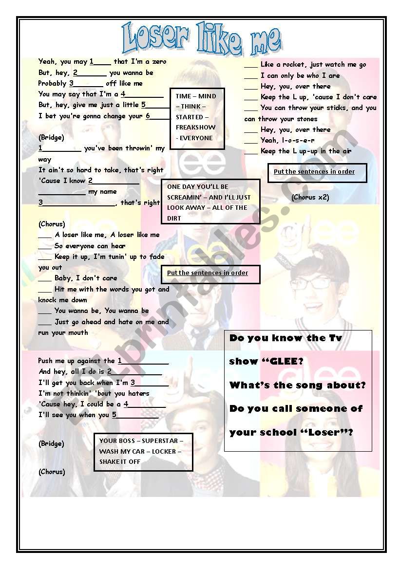 SONG --> Loser like me - GLEE worksheet