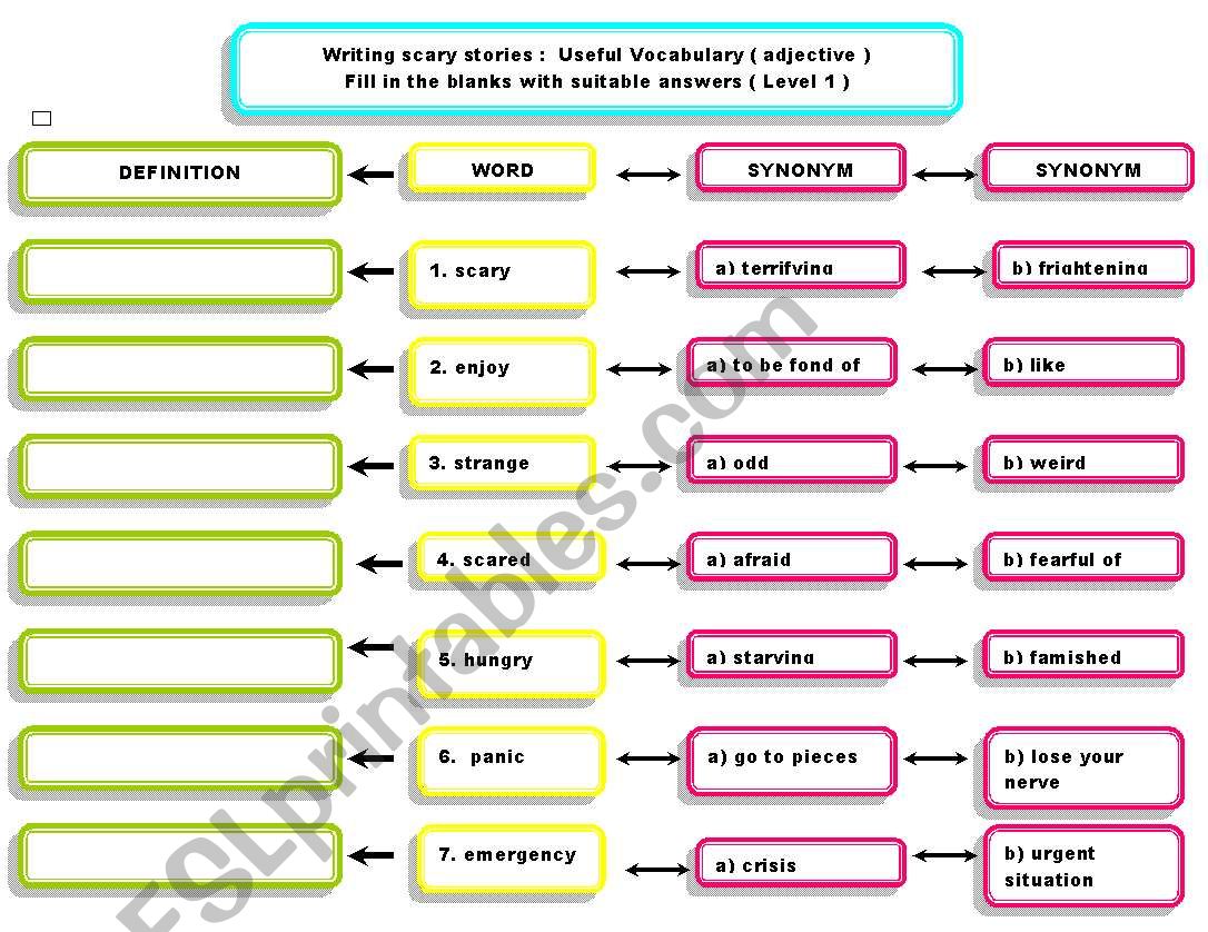 useful vocabulary: writing horror stories