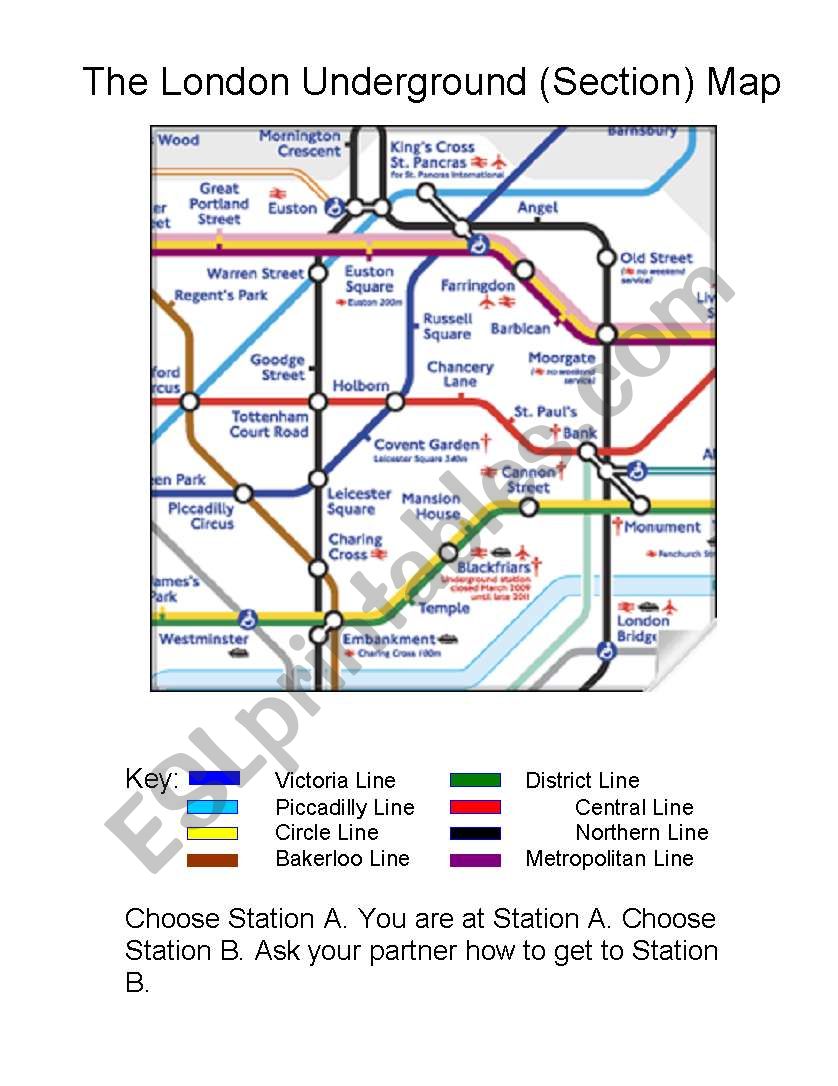 London Underground Pairwork Activity