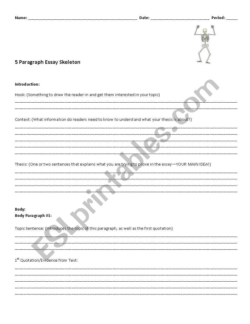 5 Paragraph Essay Skeleton worksheet