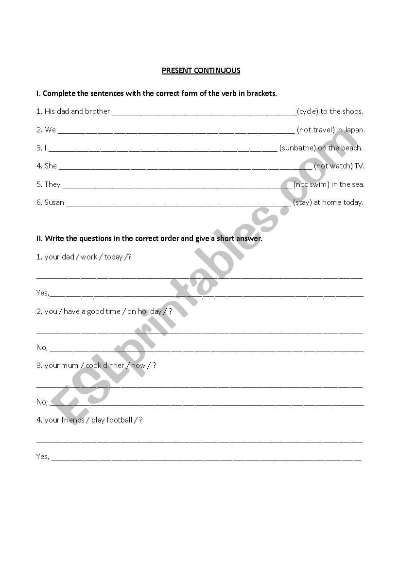 present continuous worksheet