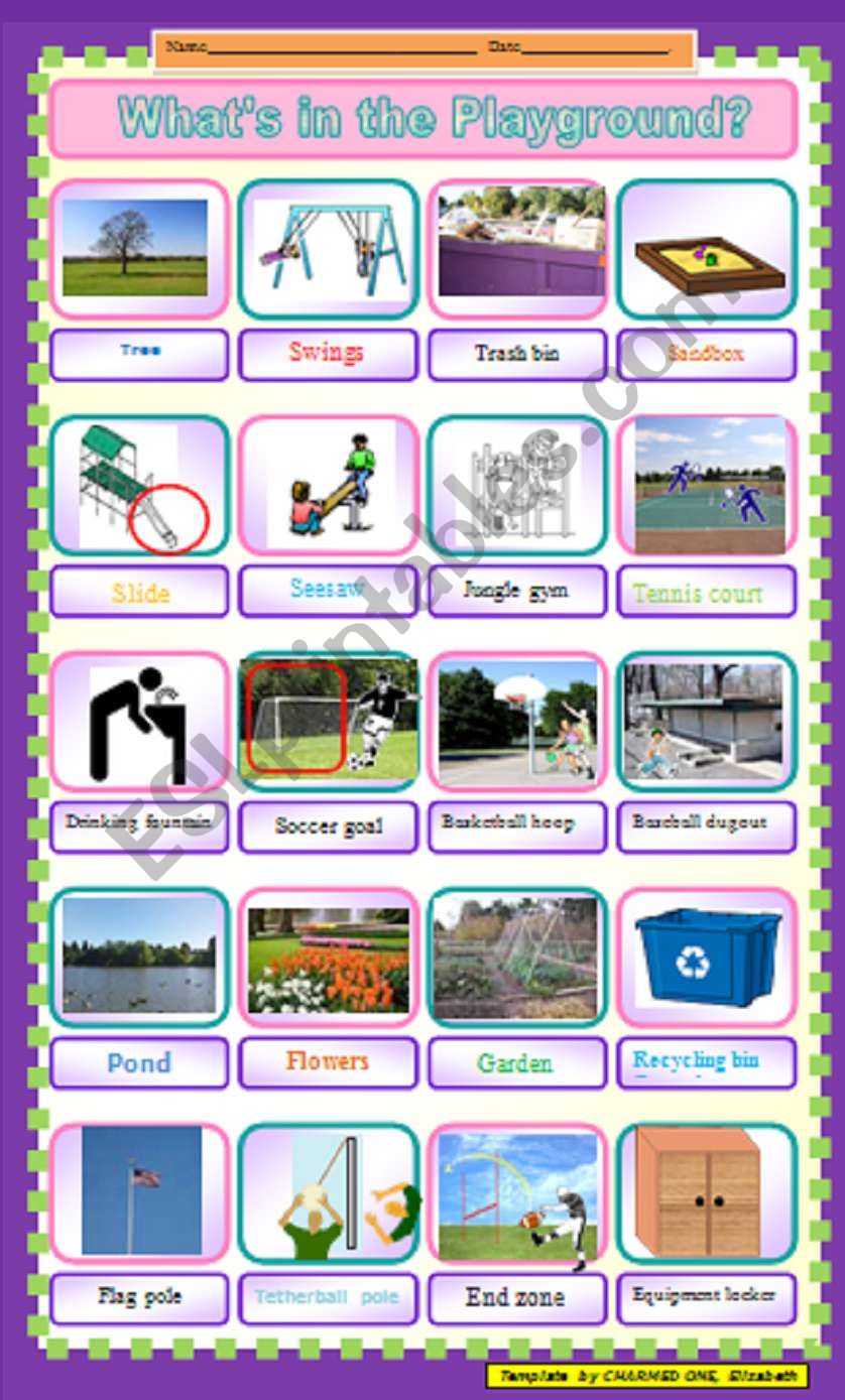 School yard places and objects for a treasure hunt outdoors - a great party game or reward for the studentsÂ´hard work