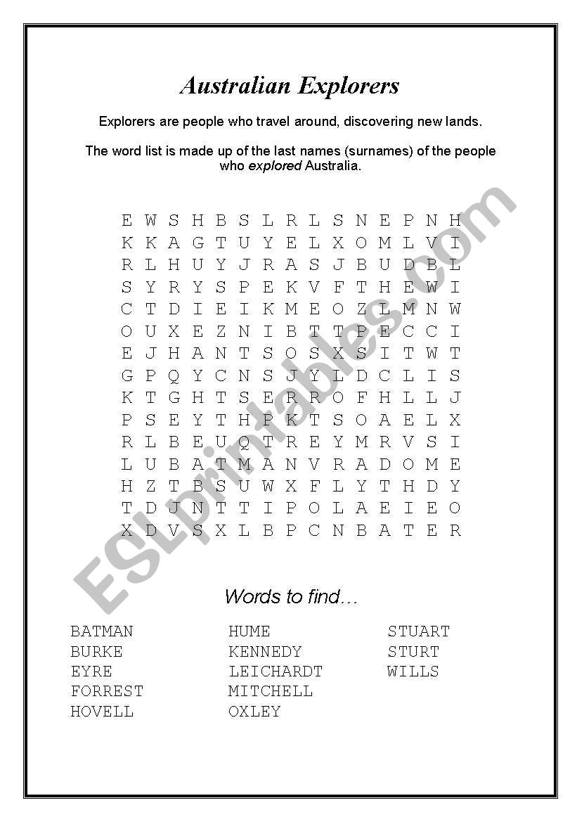 Australian Explorers worksheet