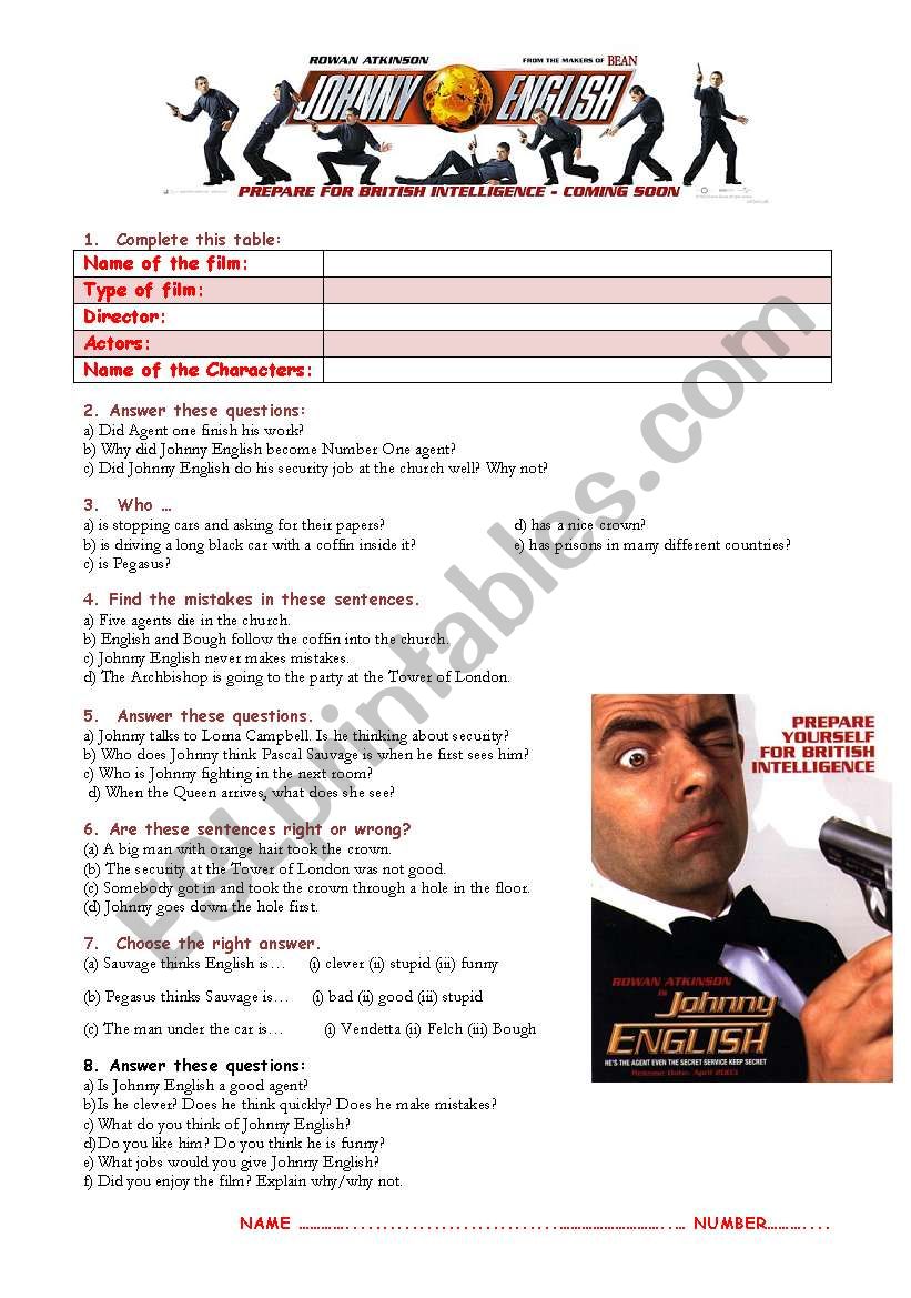 Johnny English worksheet