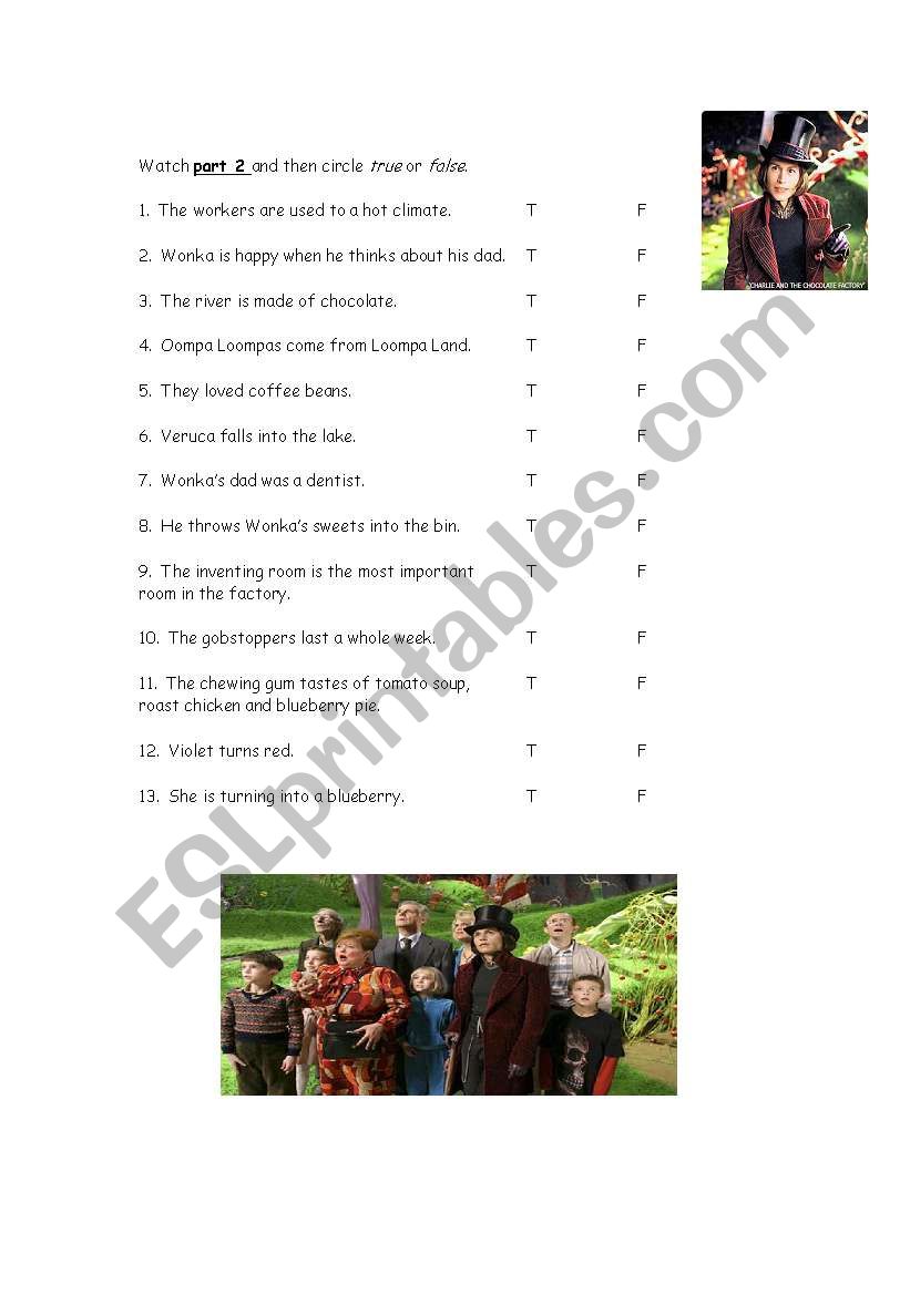 Charlie and the Chocolate Factory movie quiz worksheet 2