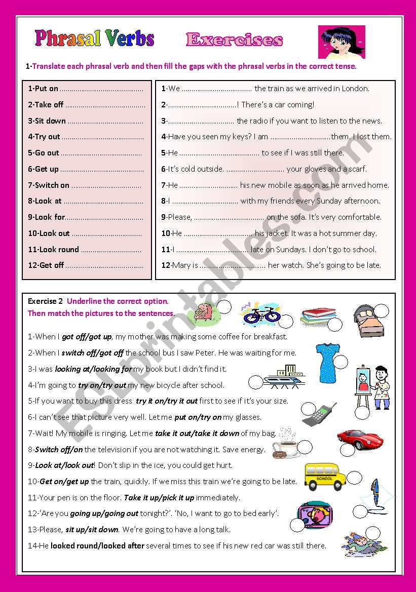 Prasal verbs easy exercises worksheet