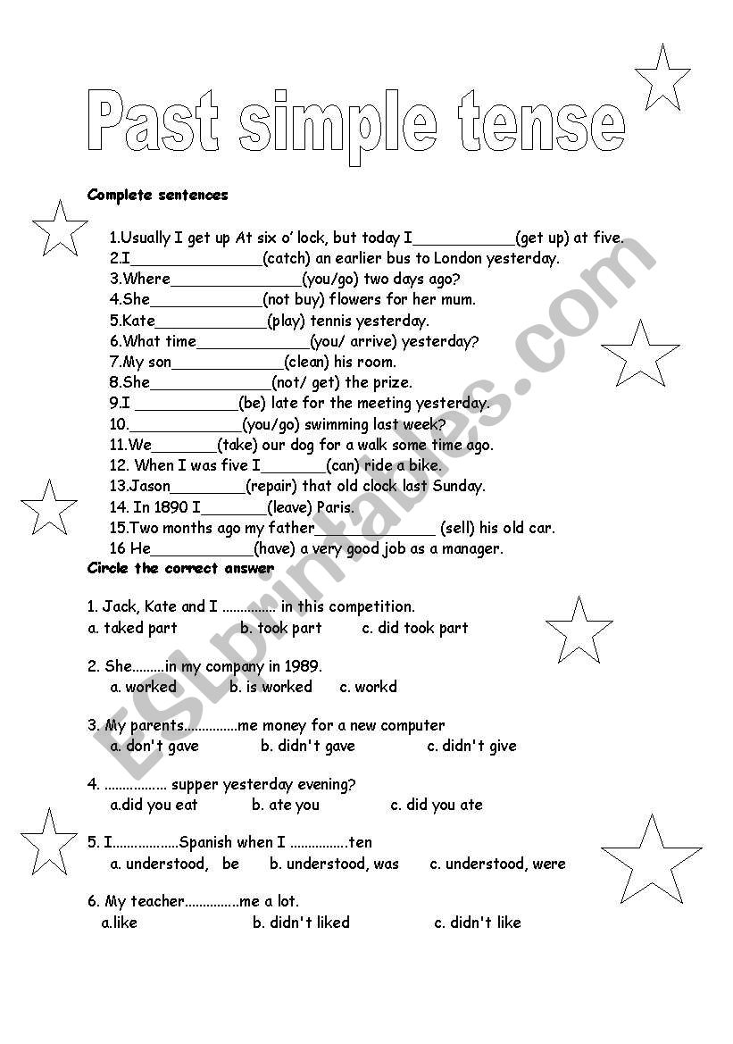 Past simple revision worksheet