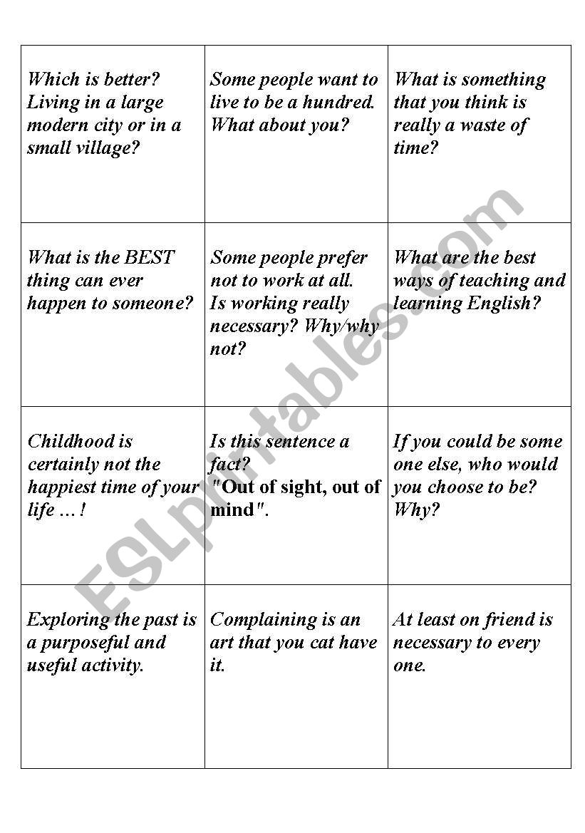 subjects for discussion worksheet