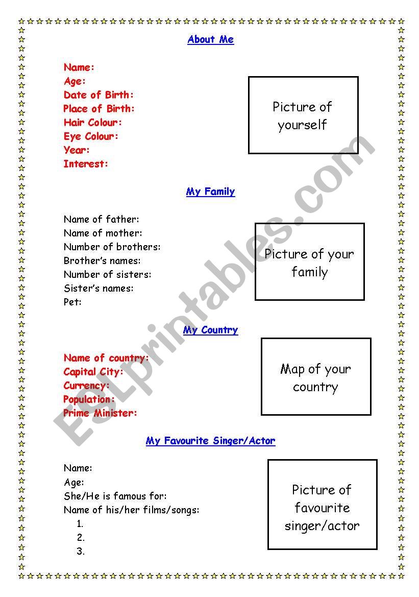 All about me worksheet