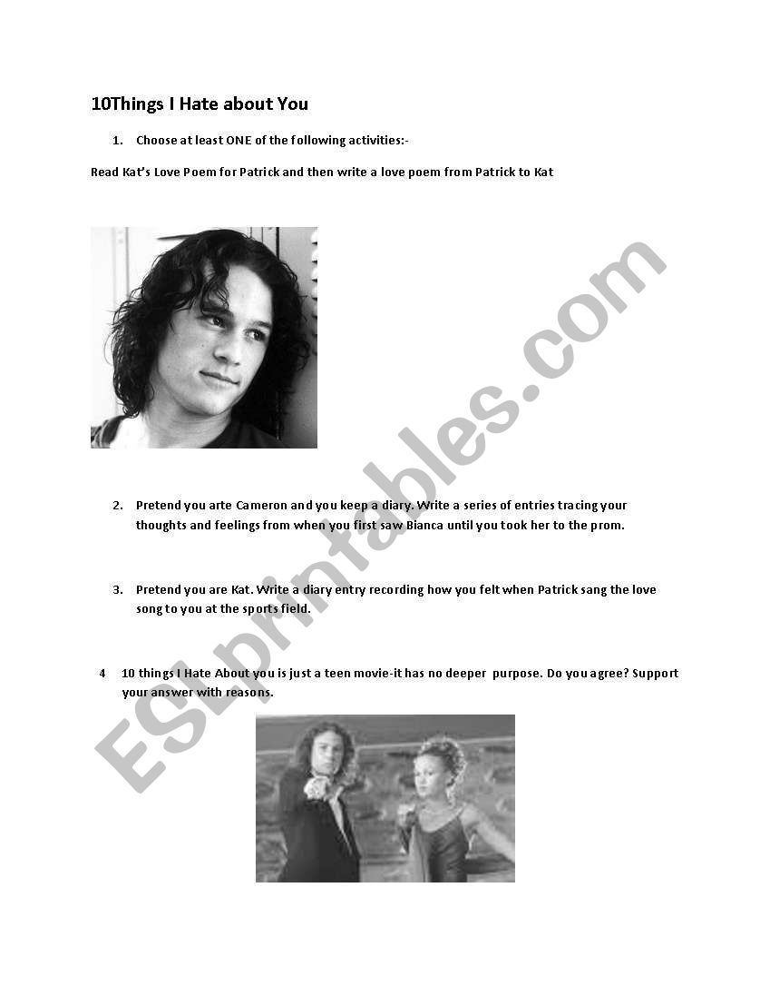 10 Things I Hate about You worksheet
