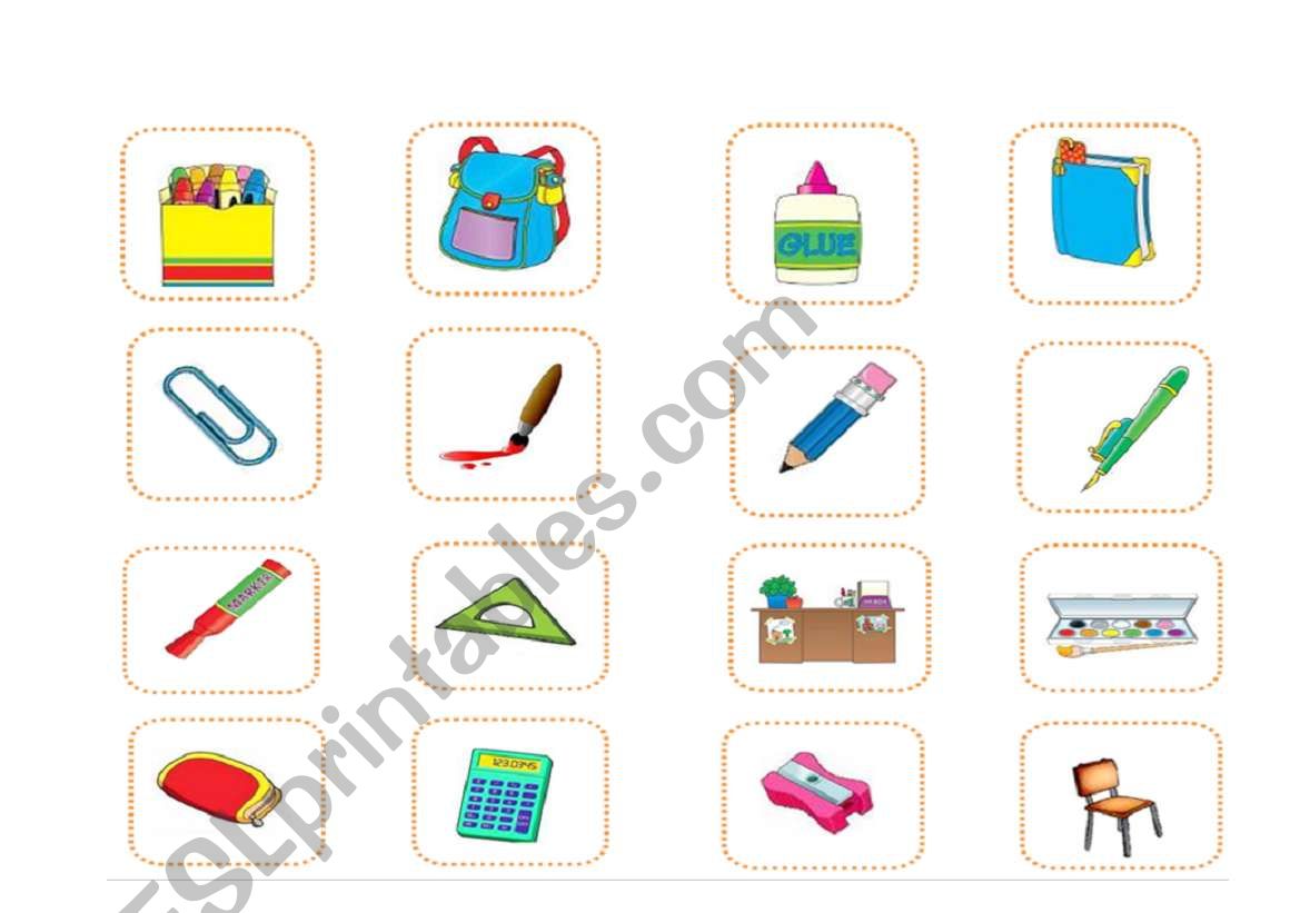 CLASSROOM OBJECTS MEMORY GAME 1/2