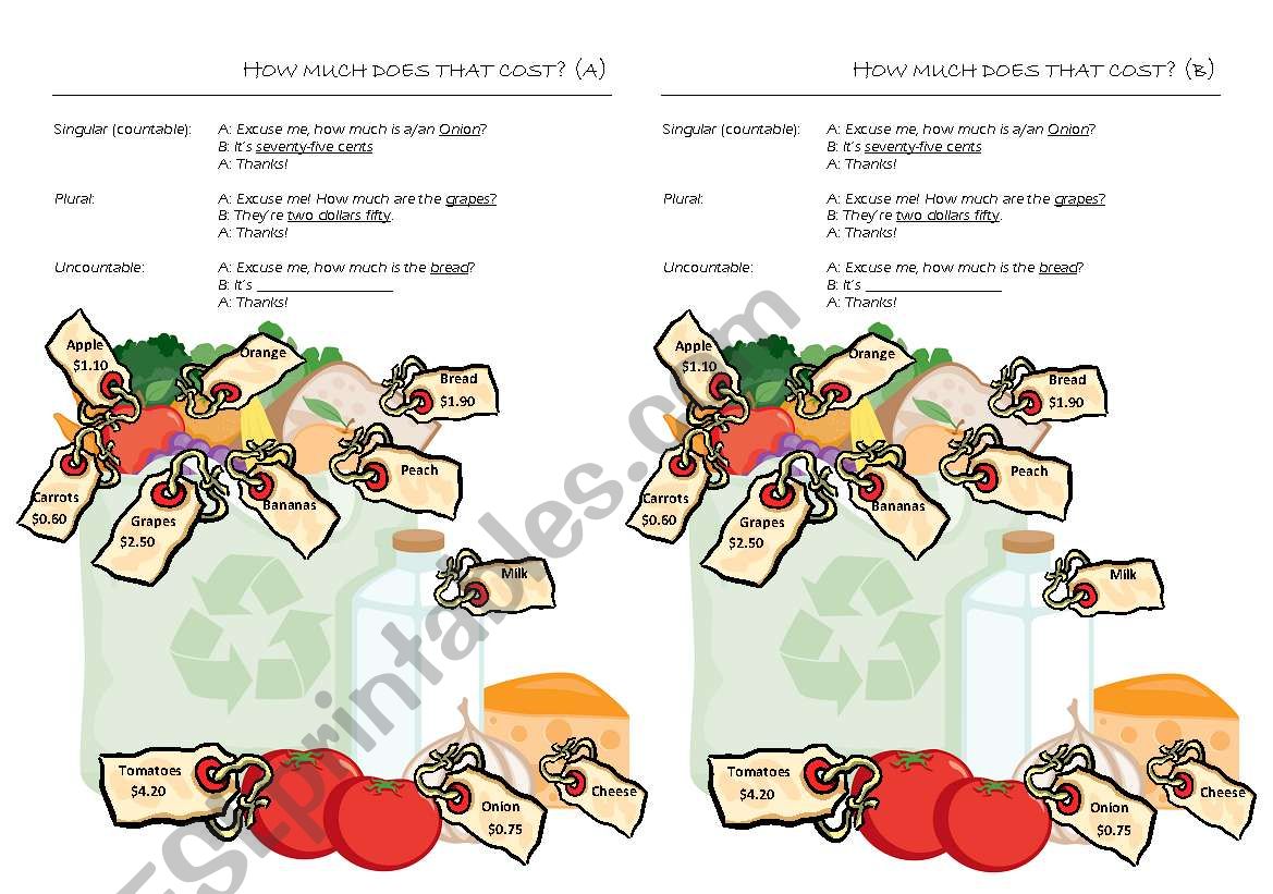 How much does that cost? worksheet