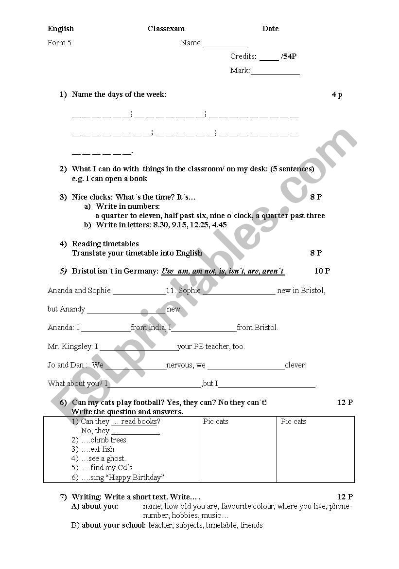 Classexam 1 Grade 5 worksheet