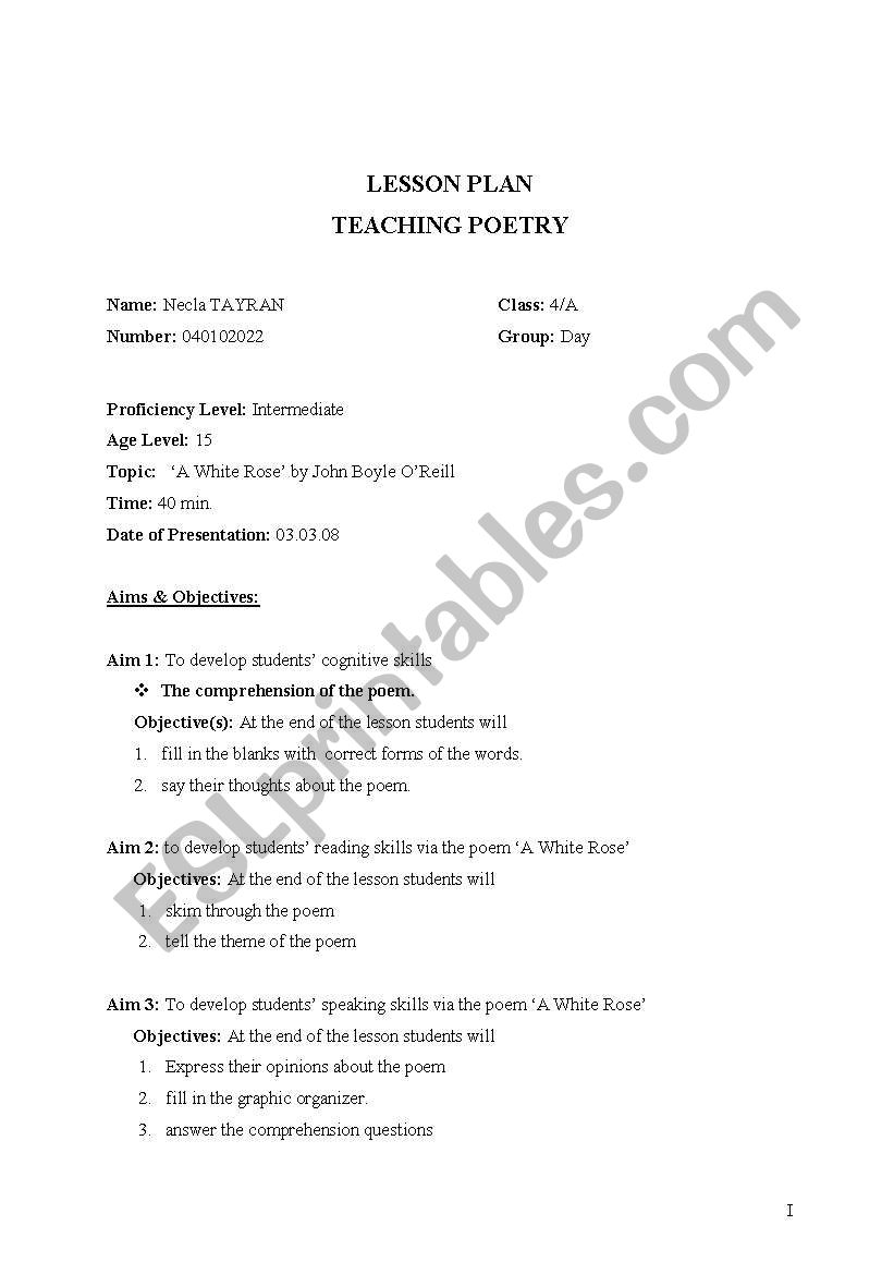 a white rose worksheet