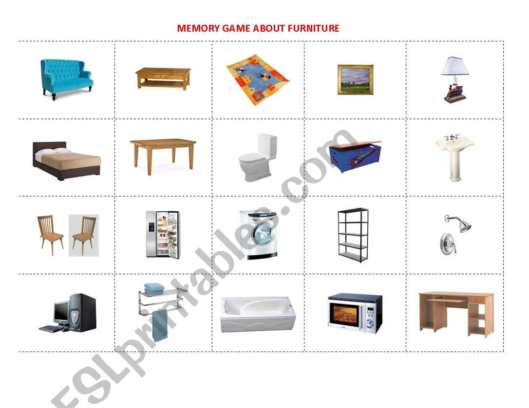 Furniture memory game worksheet