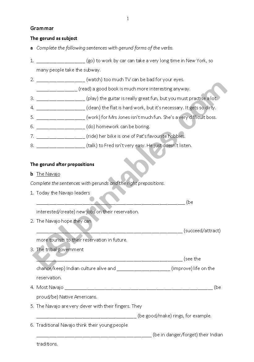 the gerund worksheet