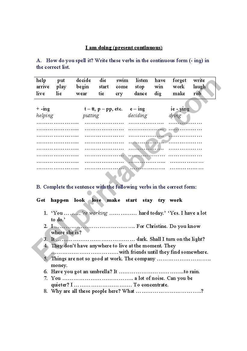 Present continuous worksheet