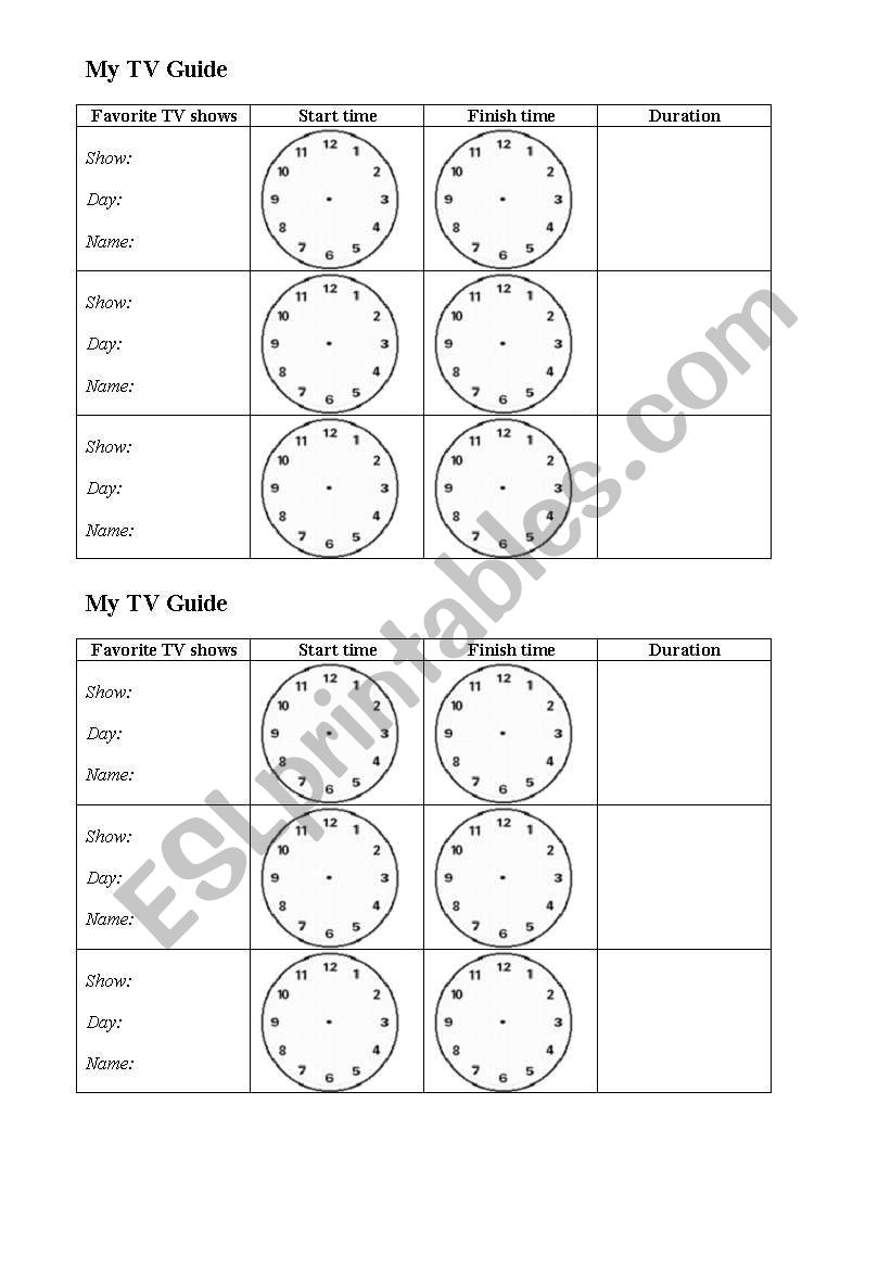 My TV Guide worksheet