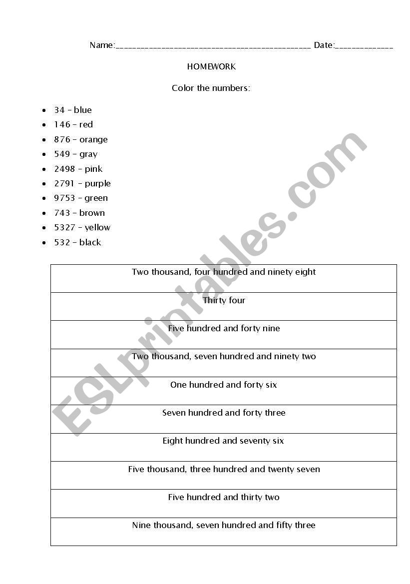 Numbers worksheet