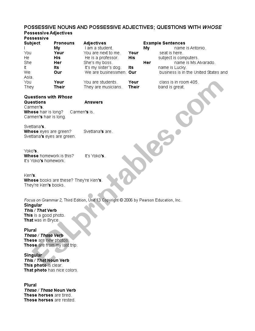 Grammar Chart worksheet