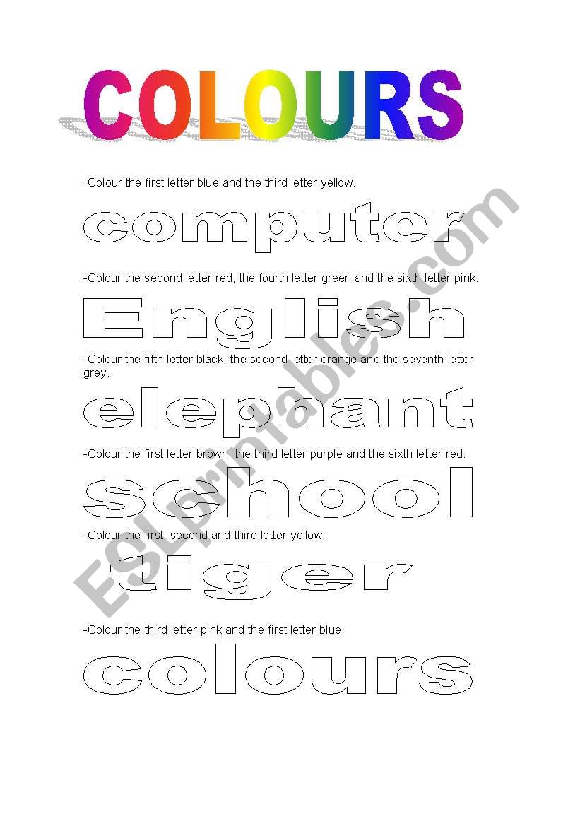 colours worksheet