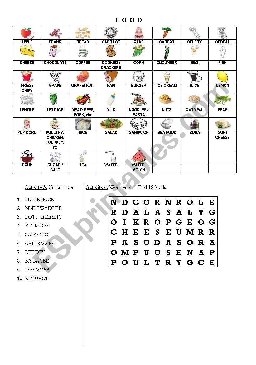 FOOD worksheet