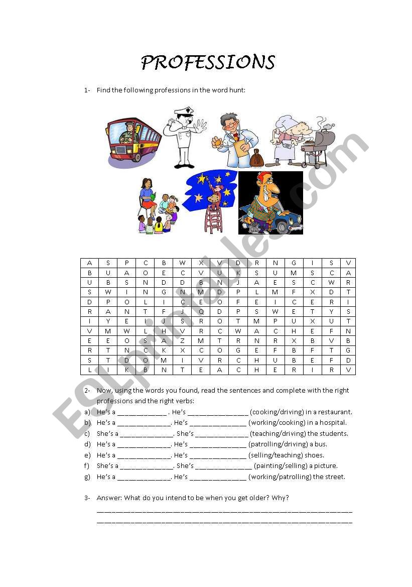 PROFESSIONS - JOBS worksheet