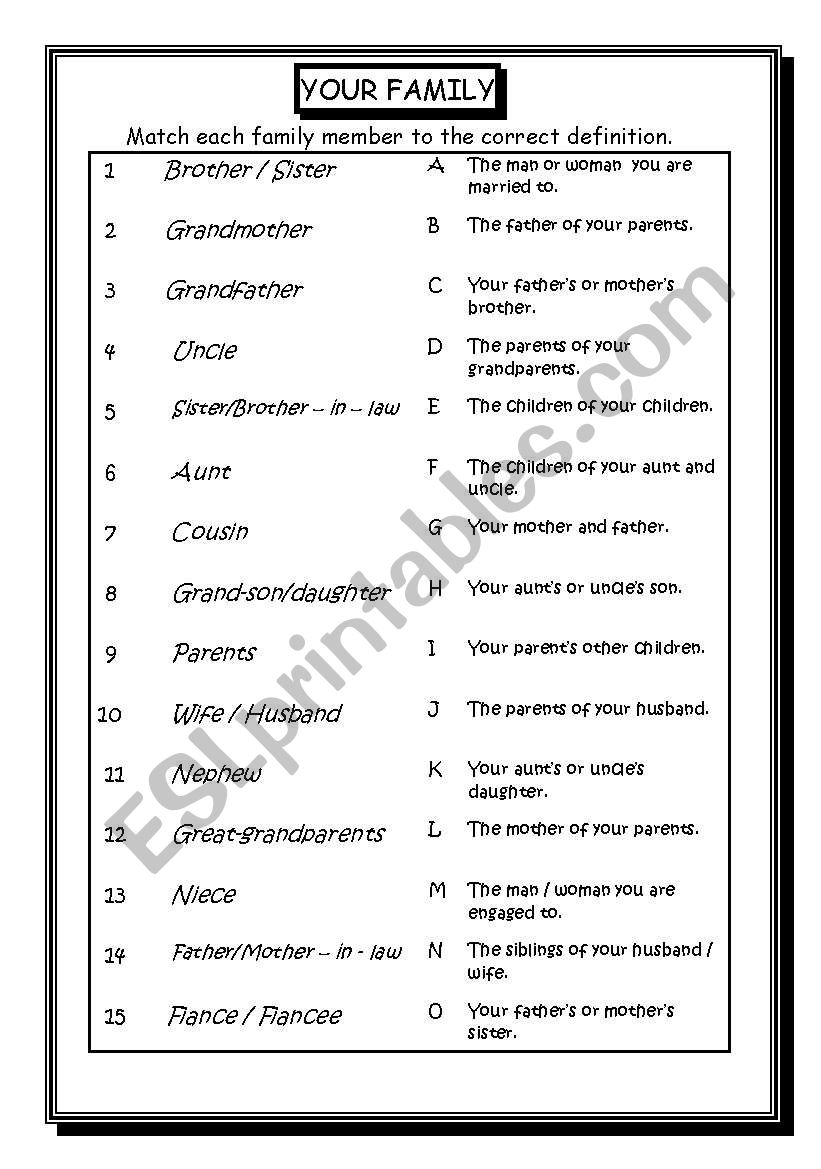 YOUR FAMILY worksheet