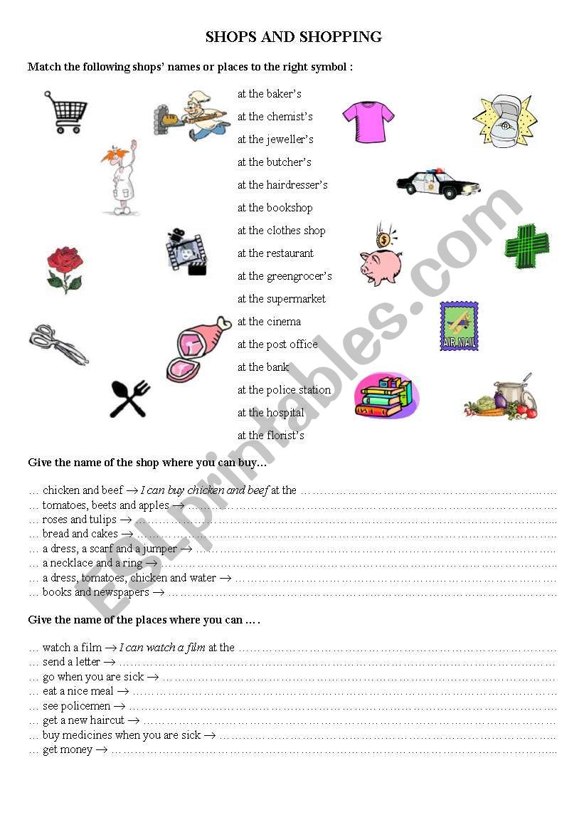 Shops and places worksheet