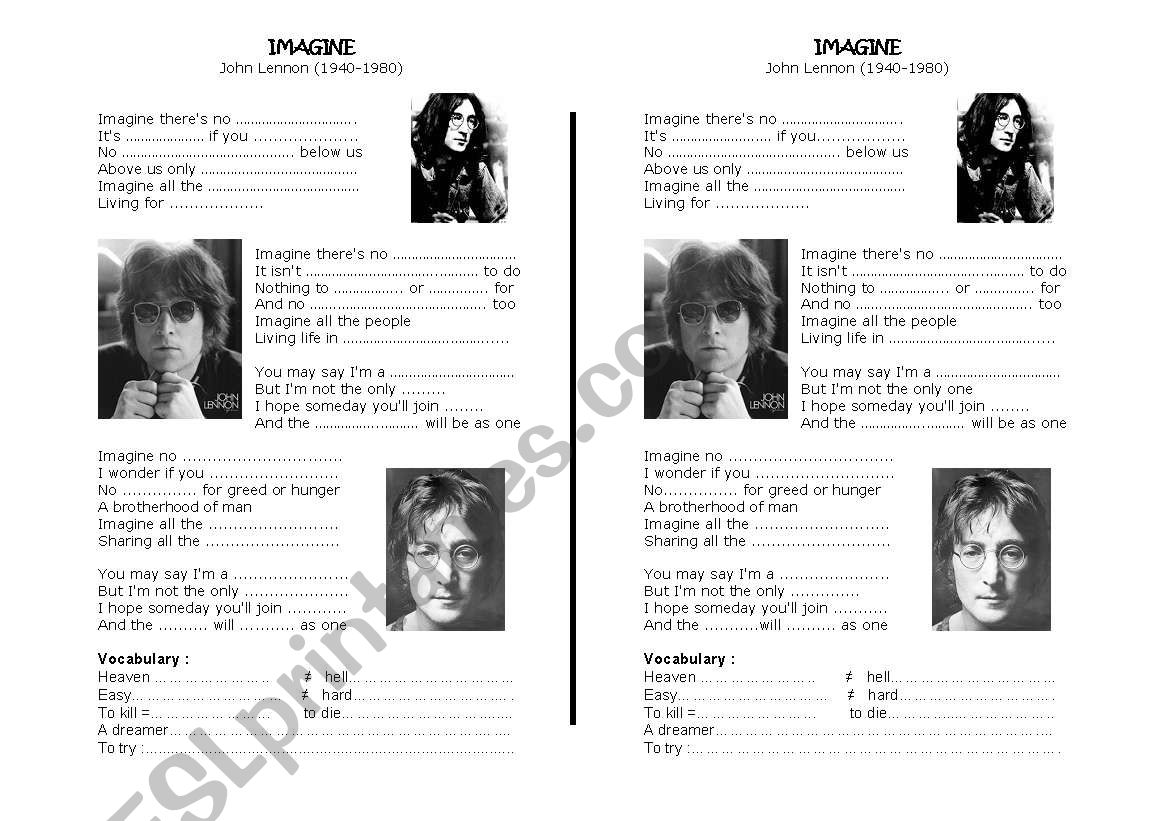 IMAGINE JOHN LENNON worksheet