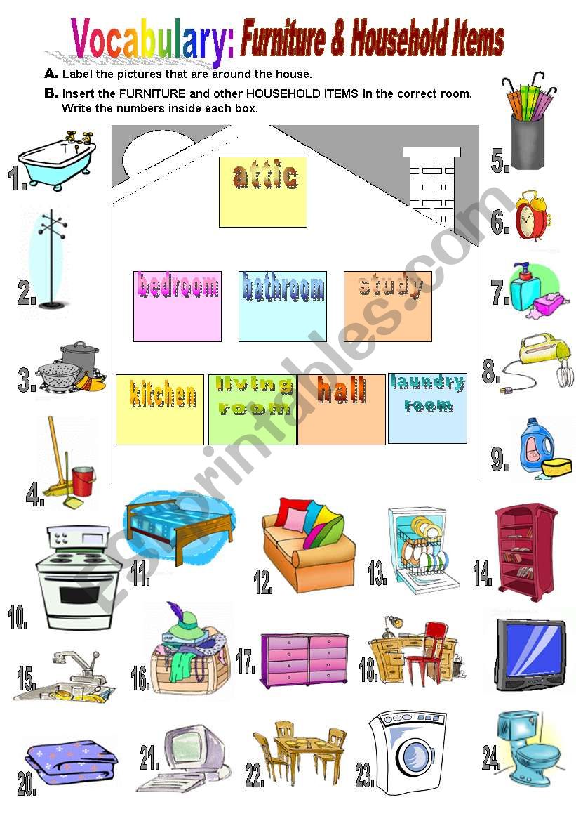 Furniture & Household Items - ESL worksheet by atlantis1971