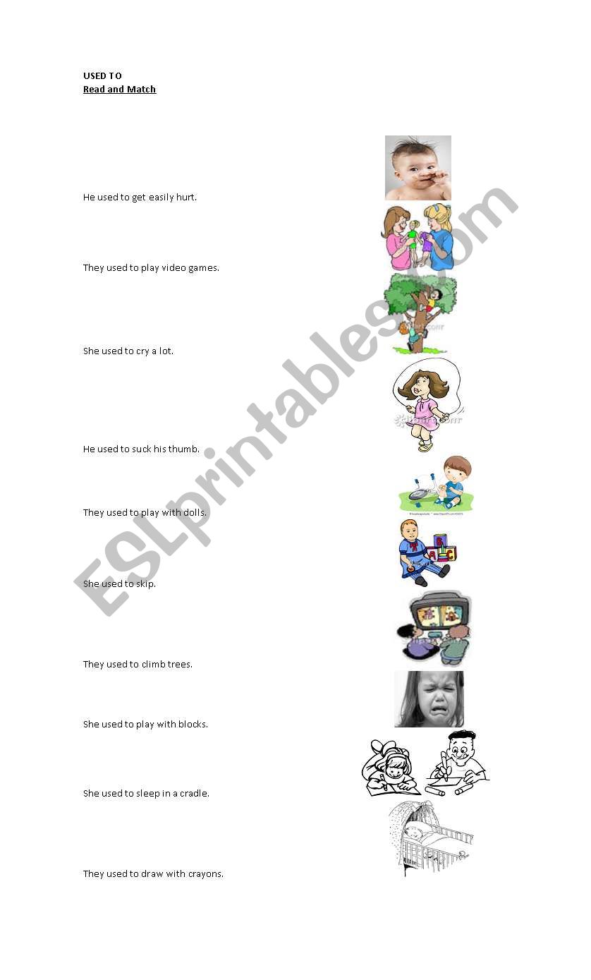 used to - matching activity worksheet