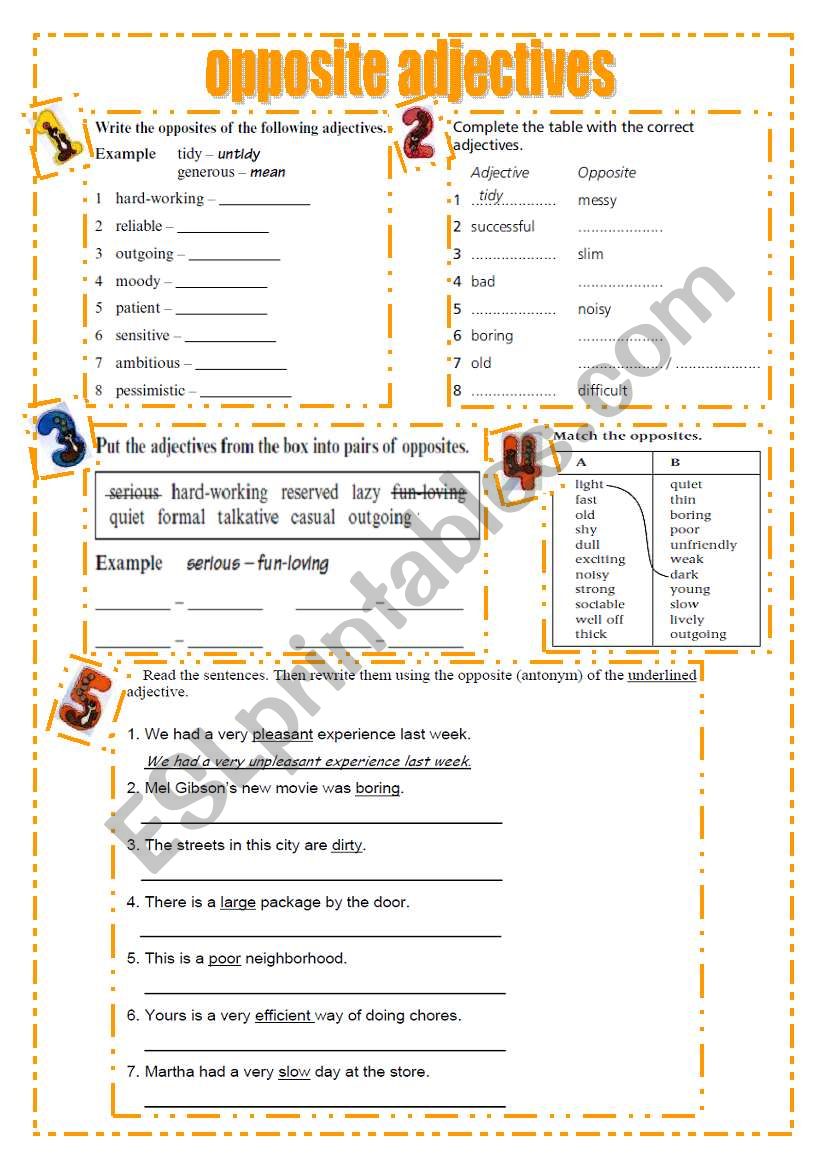 opposite adjectives,negative prefixes ( 7 different tasks)