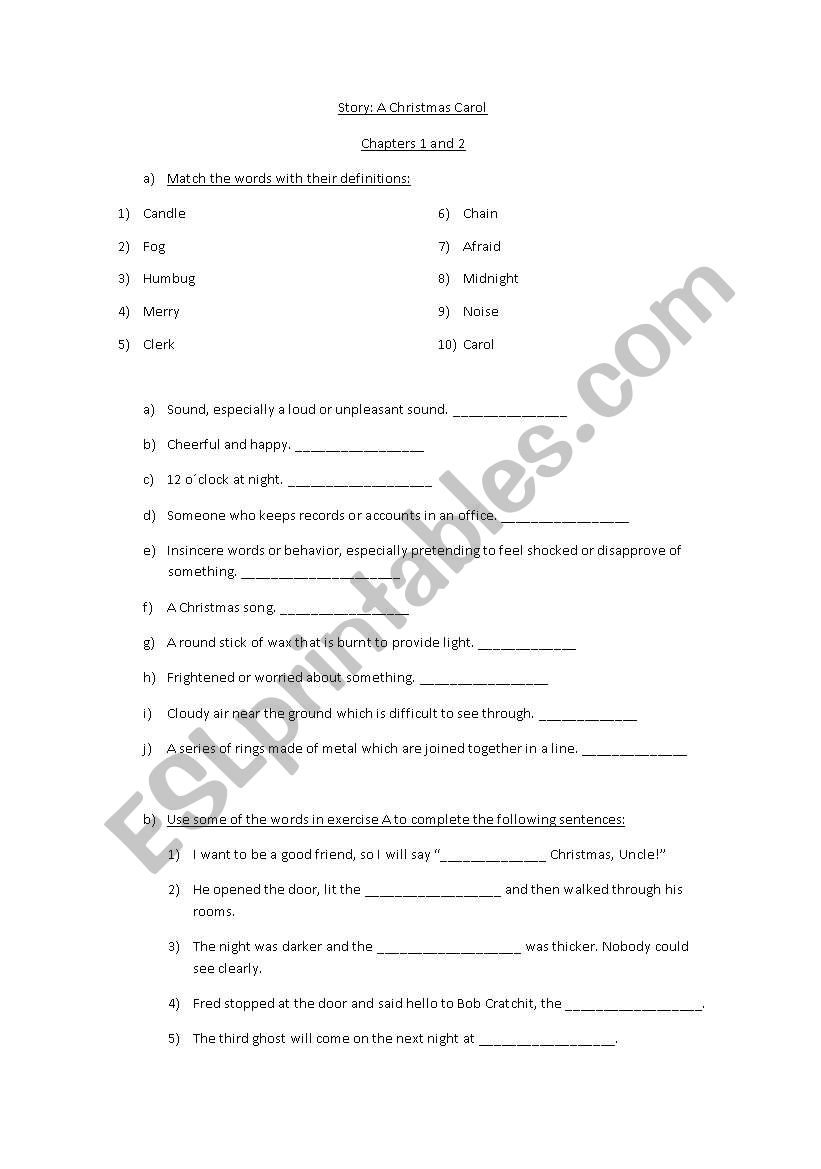 A Christmas carol vocabulary activity