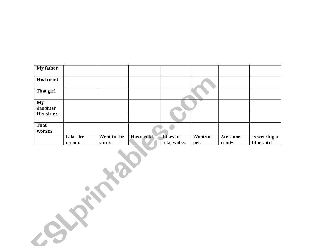 Connect Four Sentence Game worksheet