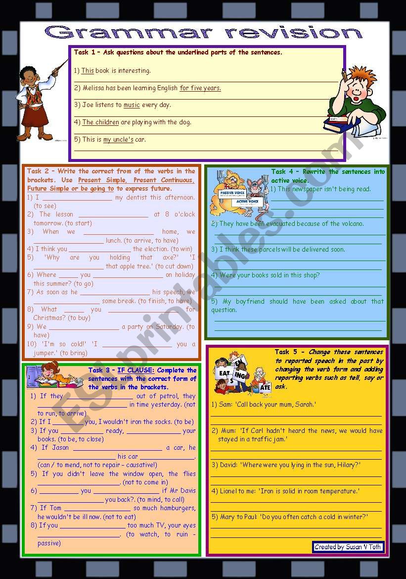 Grammar revision 4 *** 5 tasks *** for intermediate, upper-intermediate level *** 30 minute-test *** with key *** B&W version