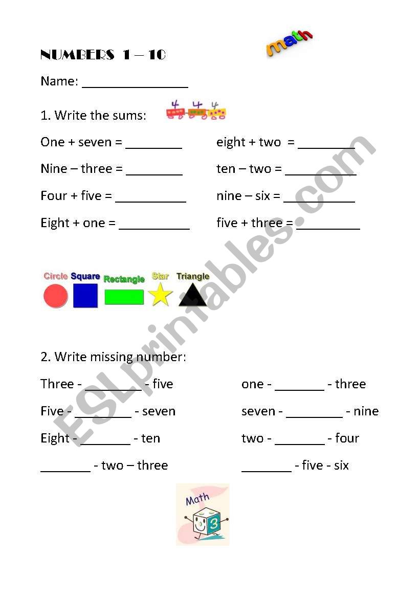 Numbers 1 - 10 worksheet