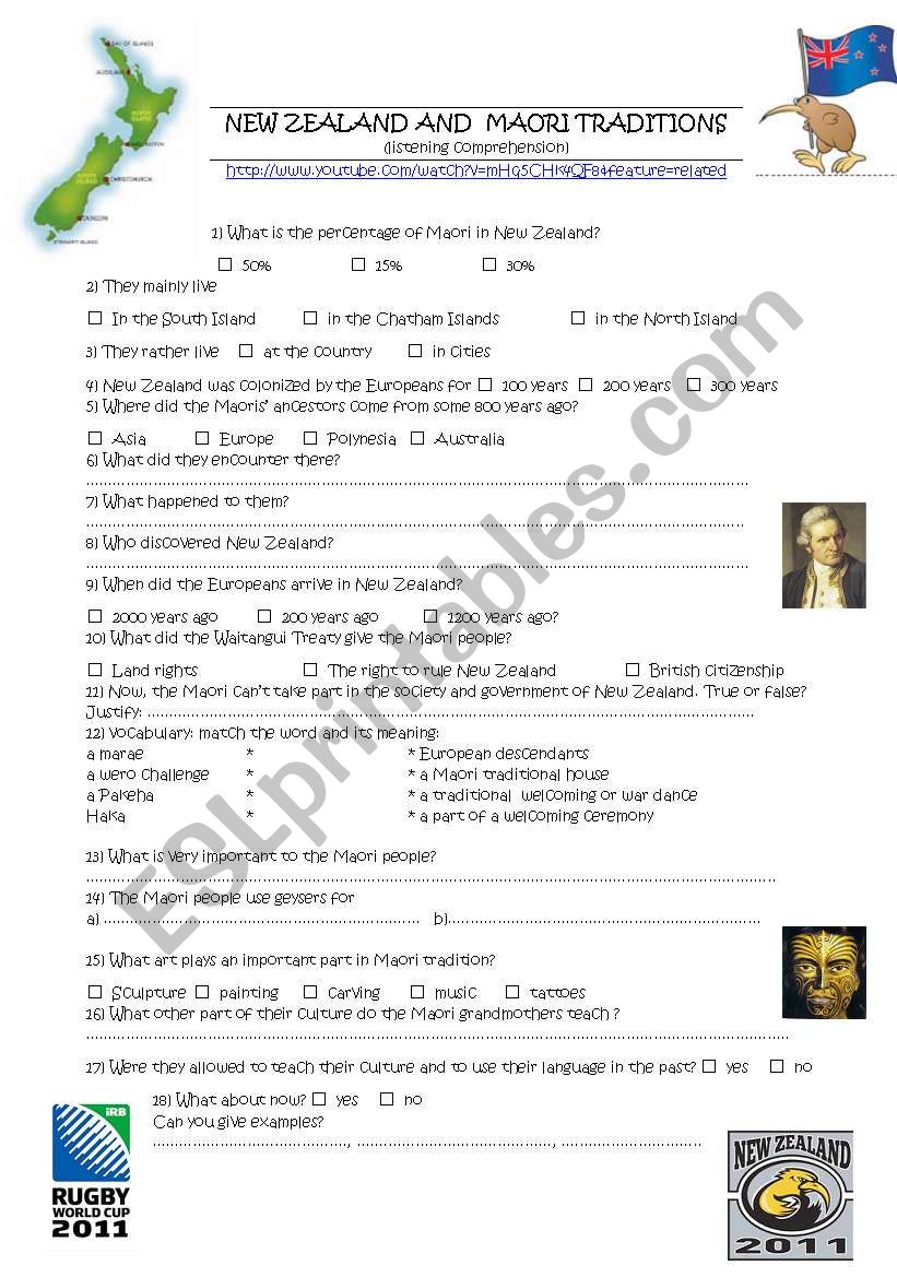 New Zealand and Maori culture worksheet