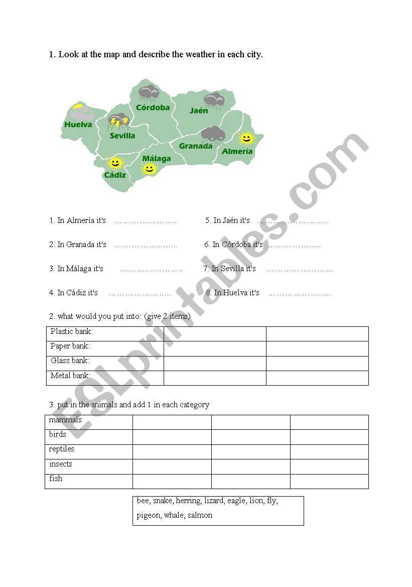 nature - weather, animals, recycling test