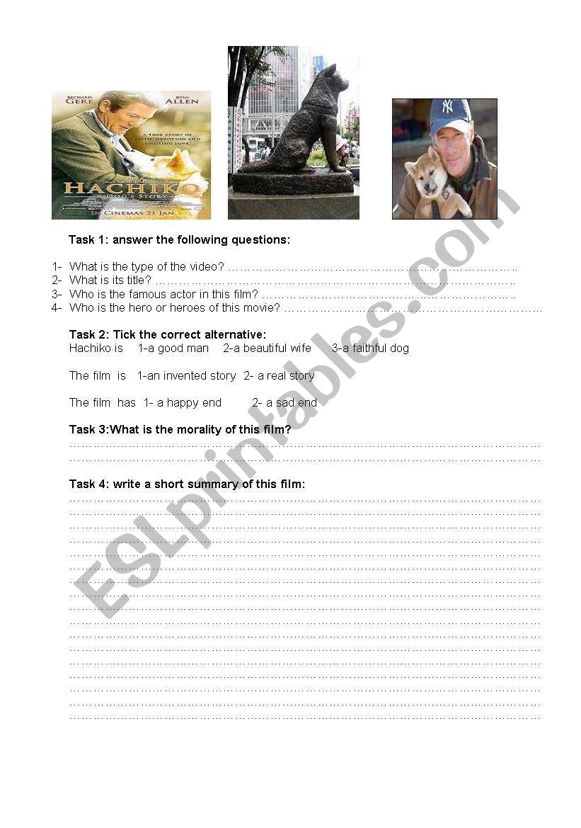 hachiko  worksheet