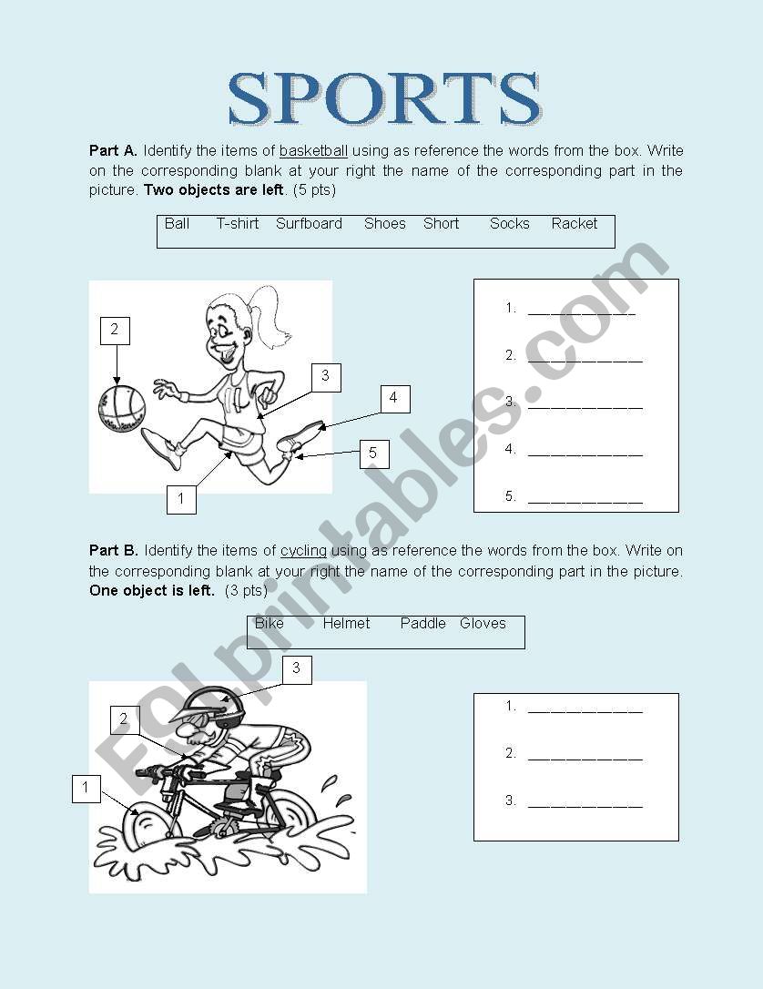 SPORTS MATCHING worksheet