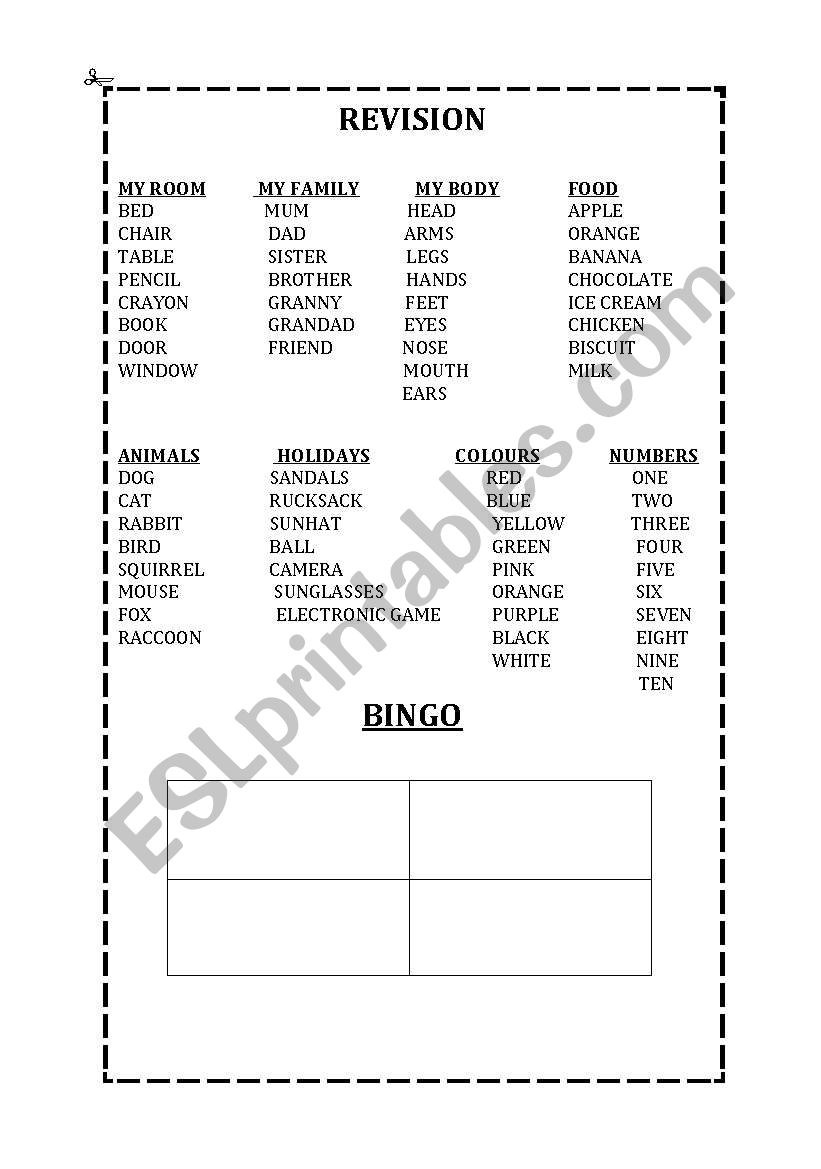 BINGO REVISION worksheet