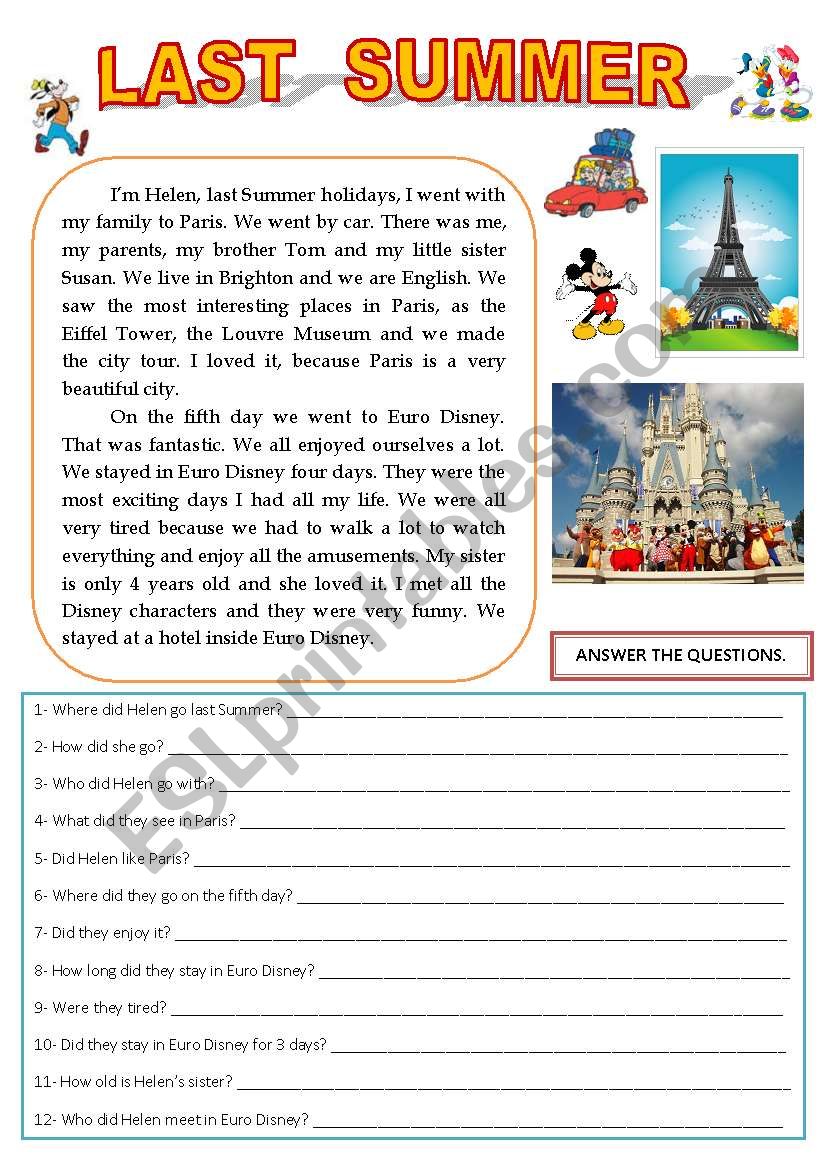 LAST SUMMER (READING AND COMPREHENSION) - ESL worksheet by sandytita