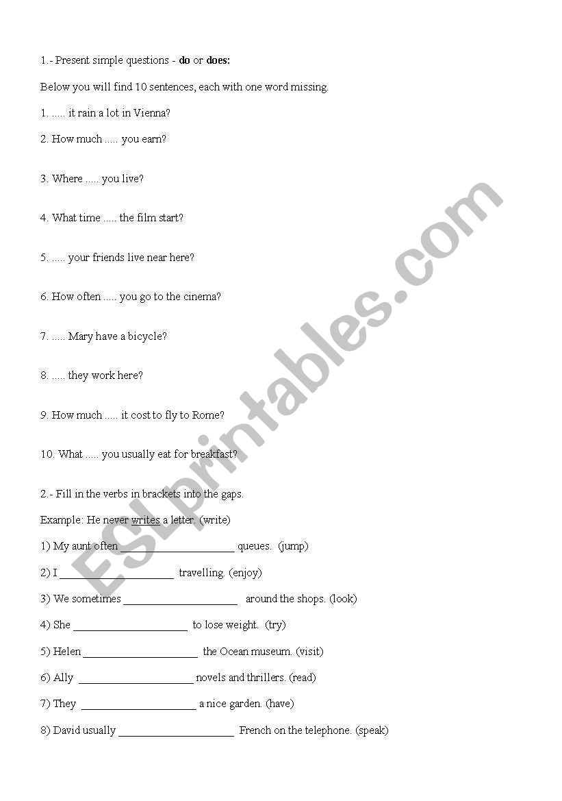 PRESENT SIMPLE ACITIVITIES worksheet