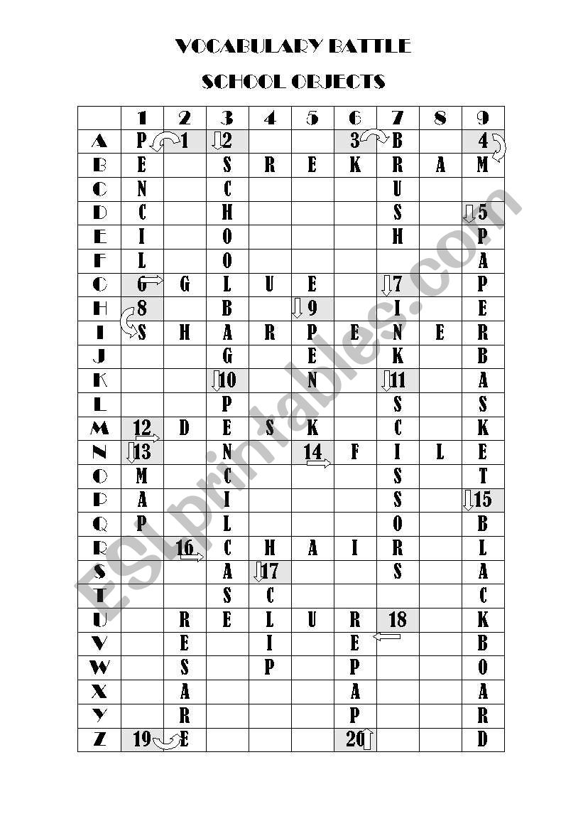 VOCABULARY BATTLE worksheet