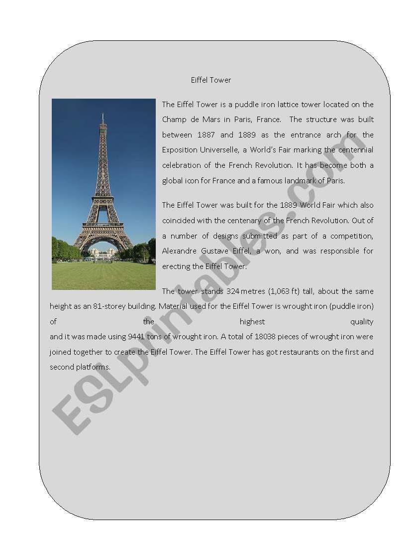 Wonder of the World 10 ( Eiffel Tower)