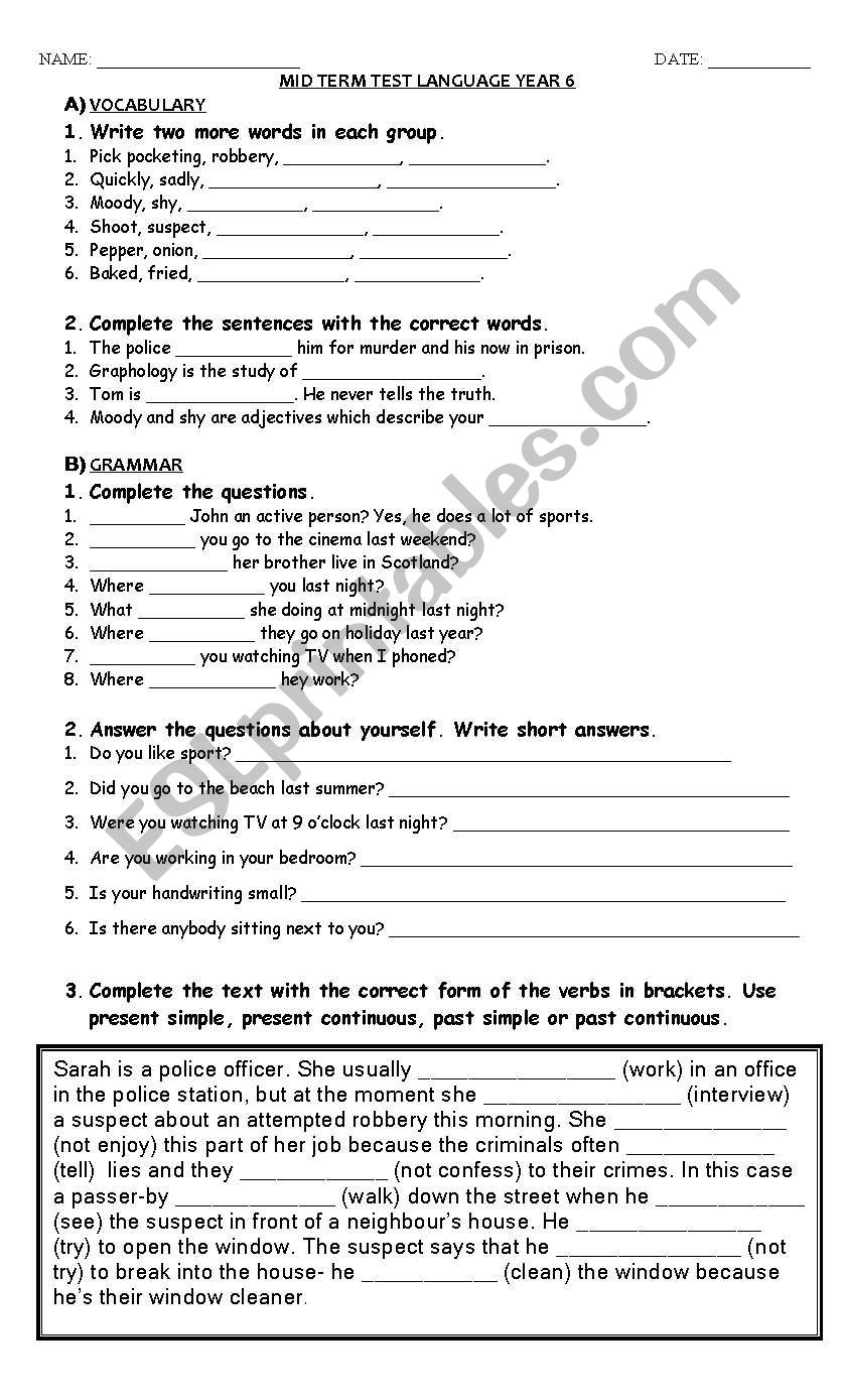 TENSES TEST - four skills worksheet