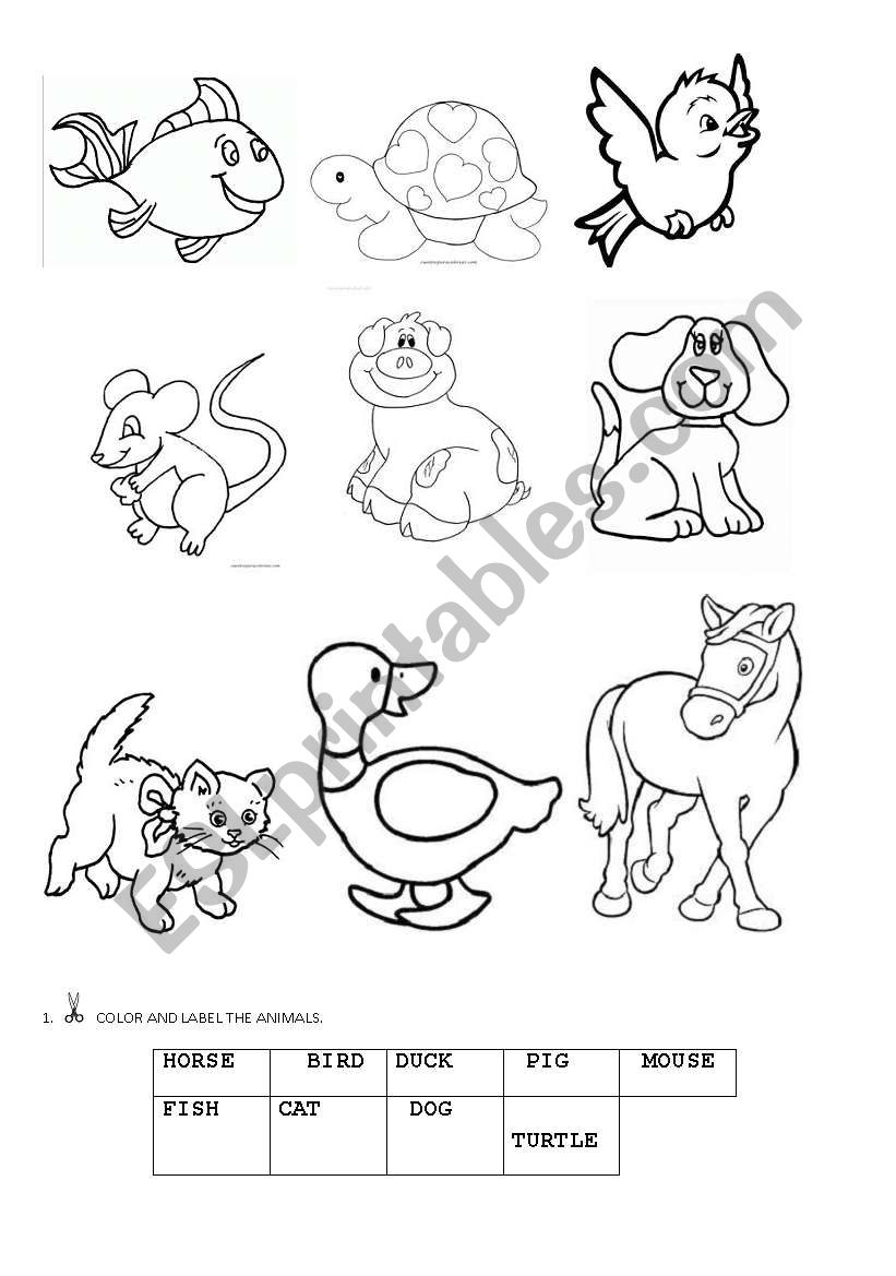 Lets label the animals worksheet