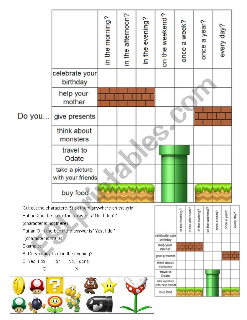 Super Mario Battleship Game - Do you...Verb...Time (Simple Present Tense)