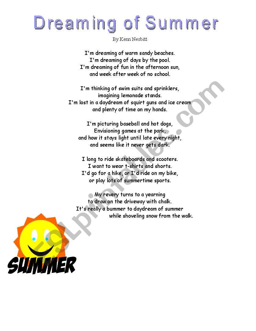 Dreaming of Summer worksheet